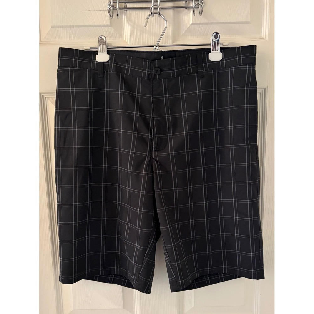 London Fog Men's Size 34 Black Gray Plaid Golf Shorts Flat Front Stretch